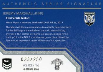 2022 NRL Traders - Authentic Signatures #AS03 Jeremy Marshall-King Back